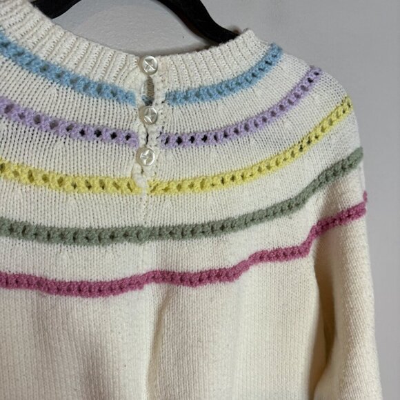 Hand Knit white colorful sweater - Picture 3 of 3